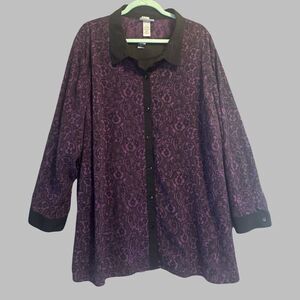 Catherines Button Up Tunic & Tank Top Set Printed Plus Size 4X 30/32W Purple